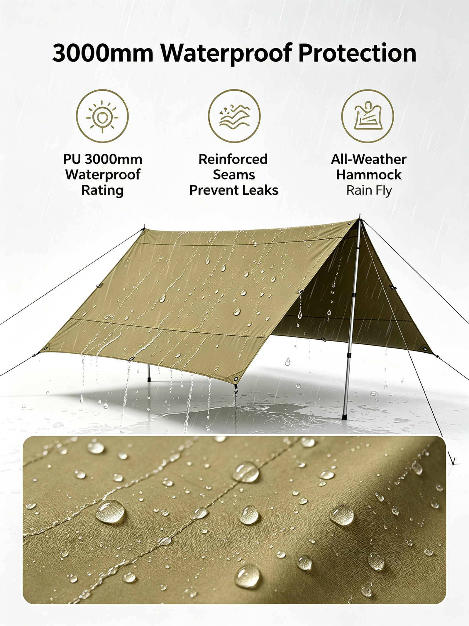 Multifunctional Camping Tarp with 2 Poles detail image