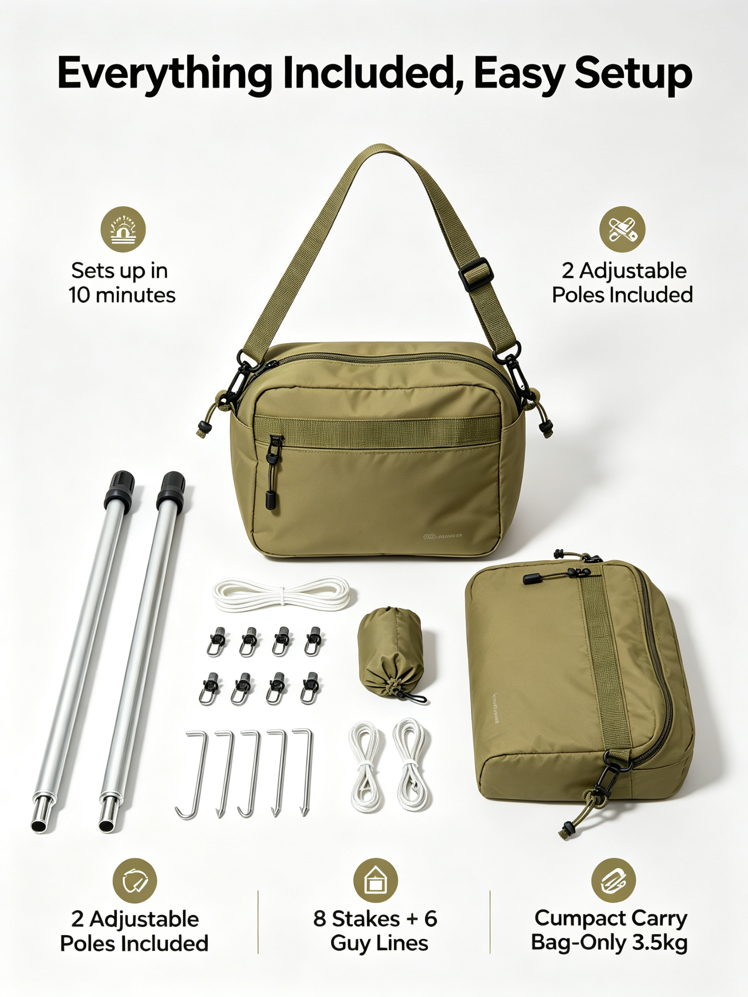 Multifunctional Camping Tarp with 2 Poles detail image
