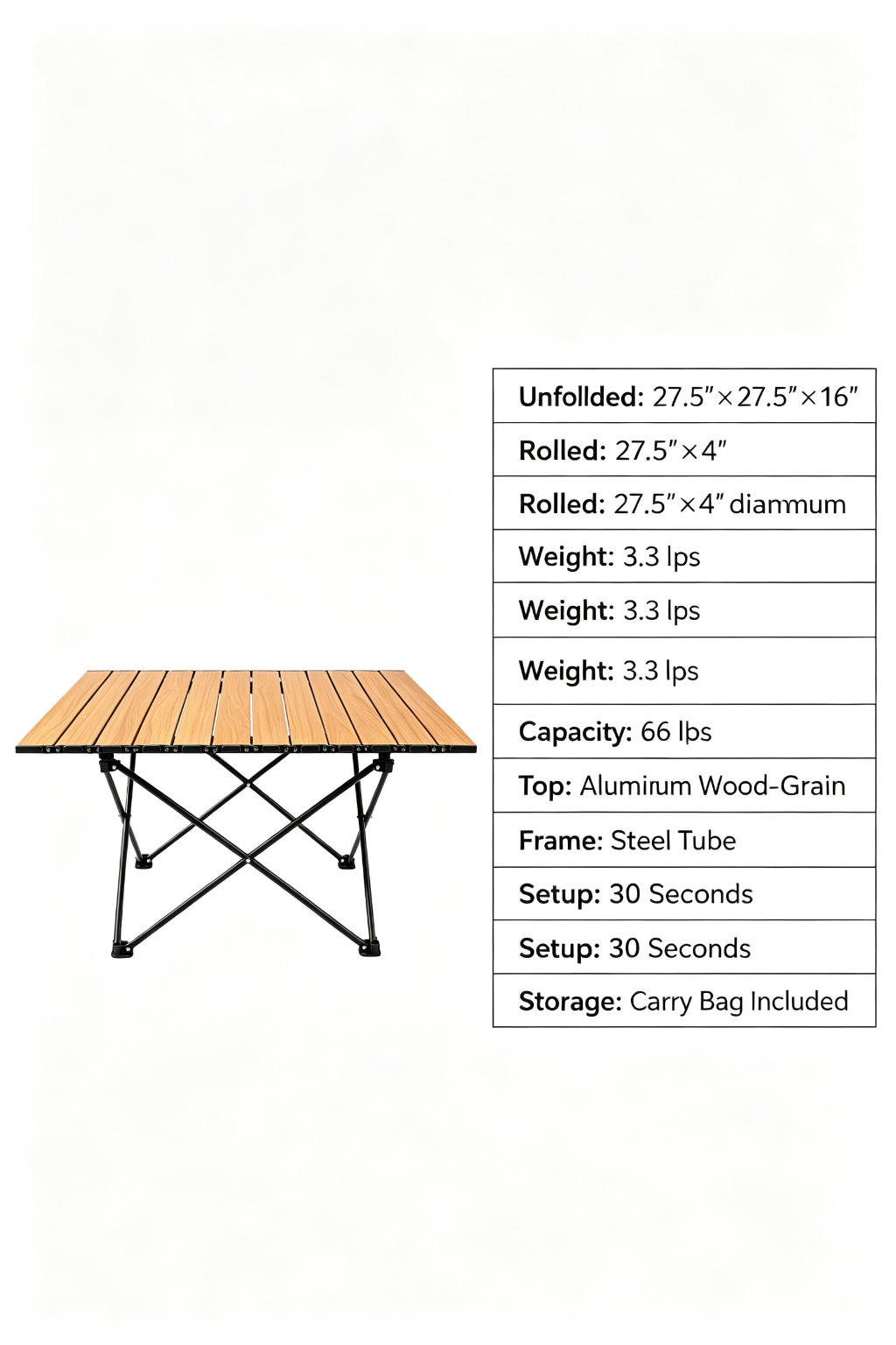 Roll-Up Wood-Grain Aluminum Folding Table detail image